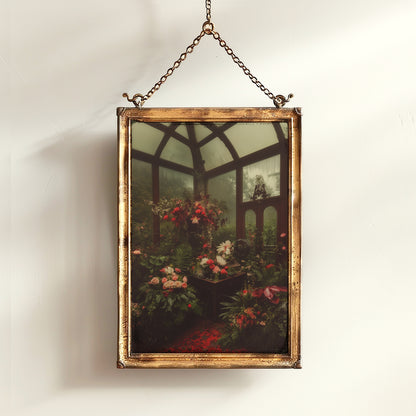 Victorian Greenhouse Art, Dark Botanical Print, Gothic Garden Floral Decor, Moody Cottagecore Wall Art, Vintage Plant Room Still Life Poster