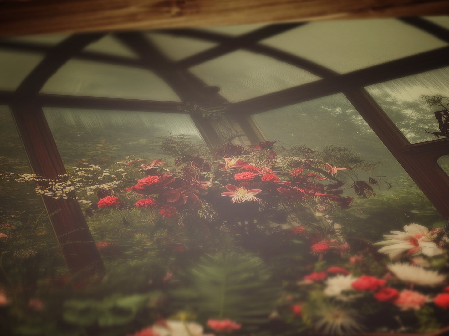 Victorian Greenhouse Art, Dark Botanical Print, Gothic Garden Floral Decor, Moody Cottagecore Wall Art, Vintage Plant Room Still Life Poster