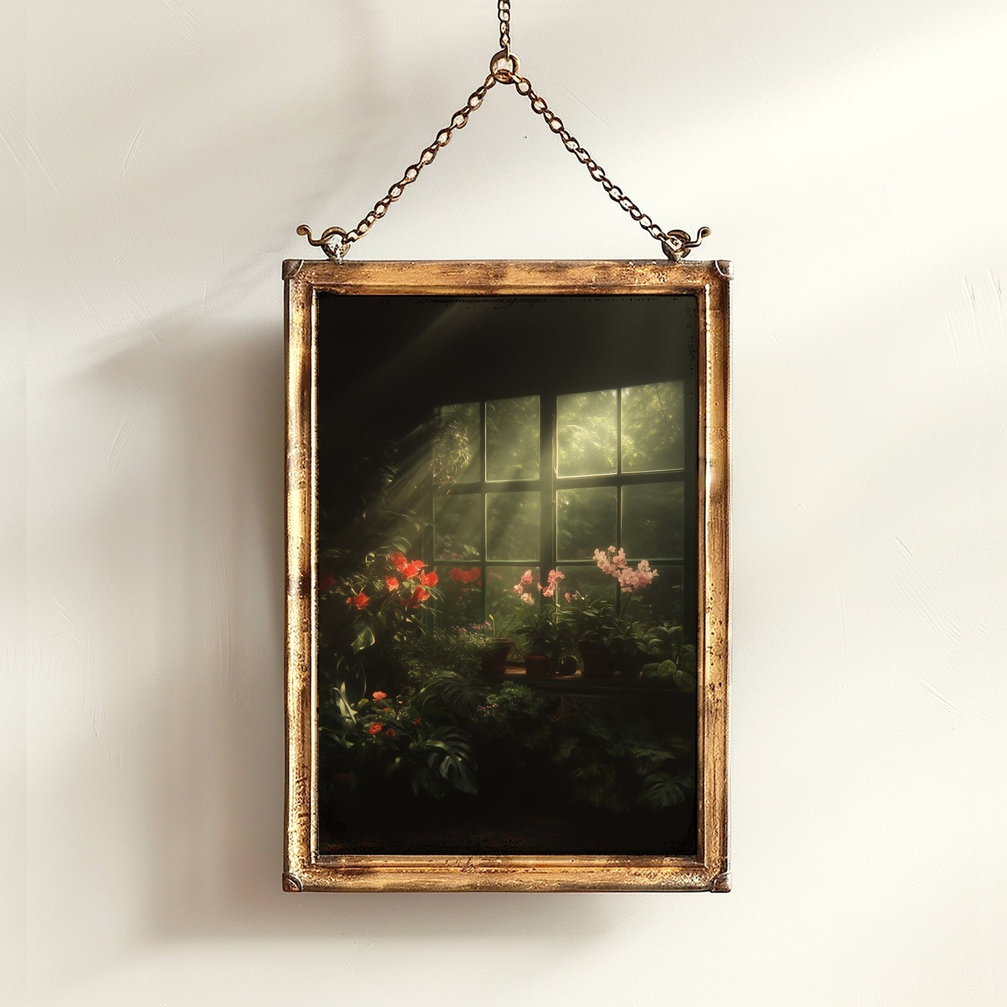 Victorian Greenhouse Art, Dark Botanical Print, Gothic Garden Wall Decor, Moody Cottagecore Poster, Dark Floral Orchid Still Life Print