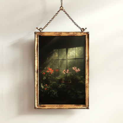 Victorian Greenhouse Art, Dark Botanical Print, Gothic Garden Wall Decor, Moody Cottagecore Poster, Dark Floral Orchid Still Life Print