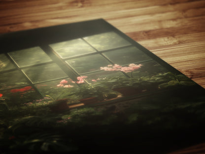 Victorian Greenhouse Art, Dark Botanical Print, Gothic Garden Wall Decor, Moody Cottagecore Poster, Dark Floral Orchid Still Life Print