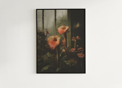 Moody Cobra Lilies Greenhouse Art Print, Dark Botanical Poster, Gothic Garden Floral Decor, Moody Cottagecore Wall Art, Vintage Plant Room