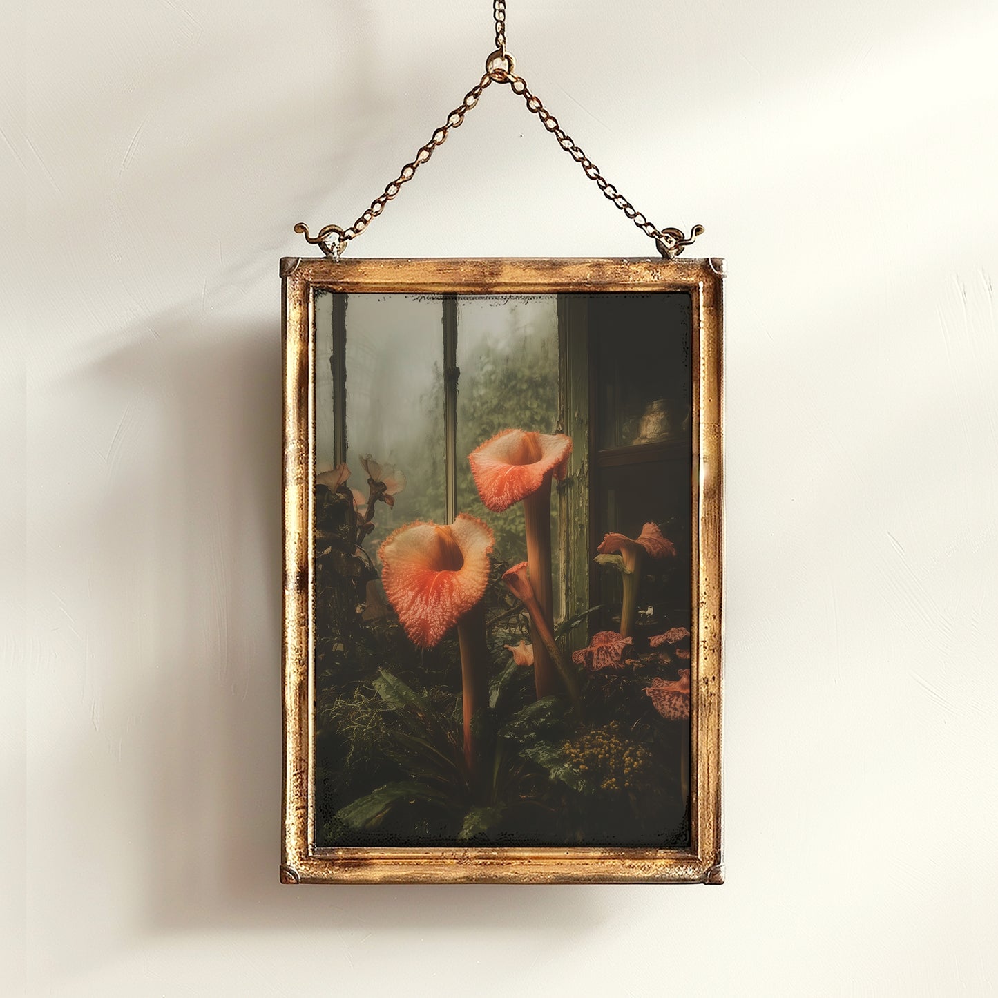 Moody Cobra Lilies Greenhouse Art Print, Dark Botanical Poster, Gothic Garden Floral Decor, Moody Cottagecore Wall Art, Vintage Plant Room