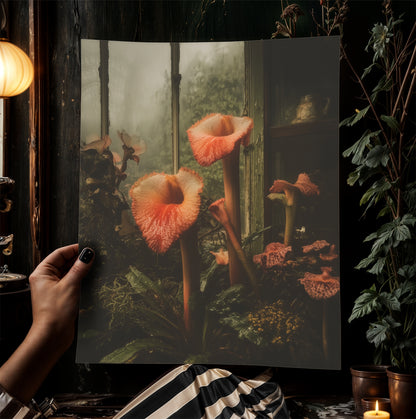 Moody Cobra Lilies Greenhouse Art Print, Dark Botanical Poster, Gothic Garden Floral Decor, Moody Cottagecore Wall Art, Vintage Plant Room
