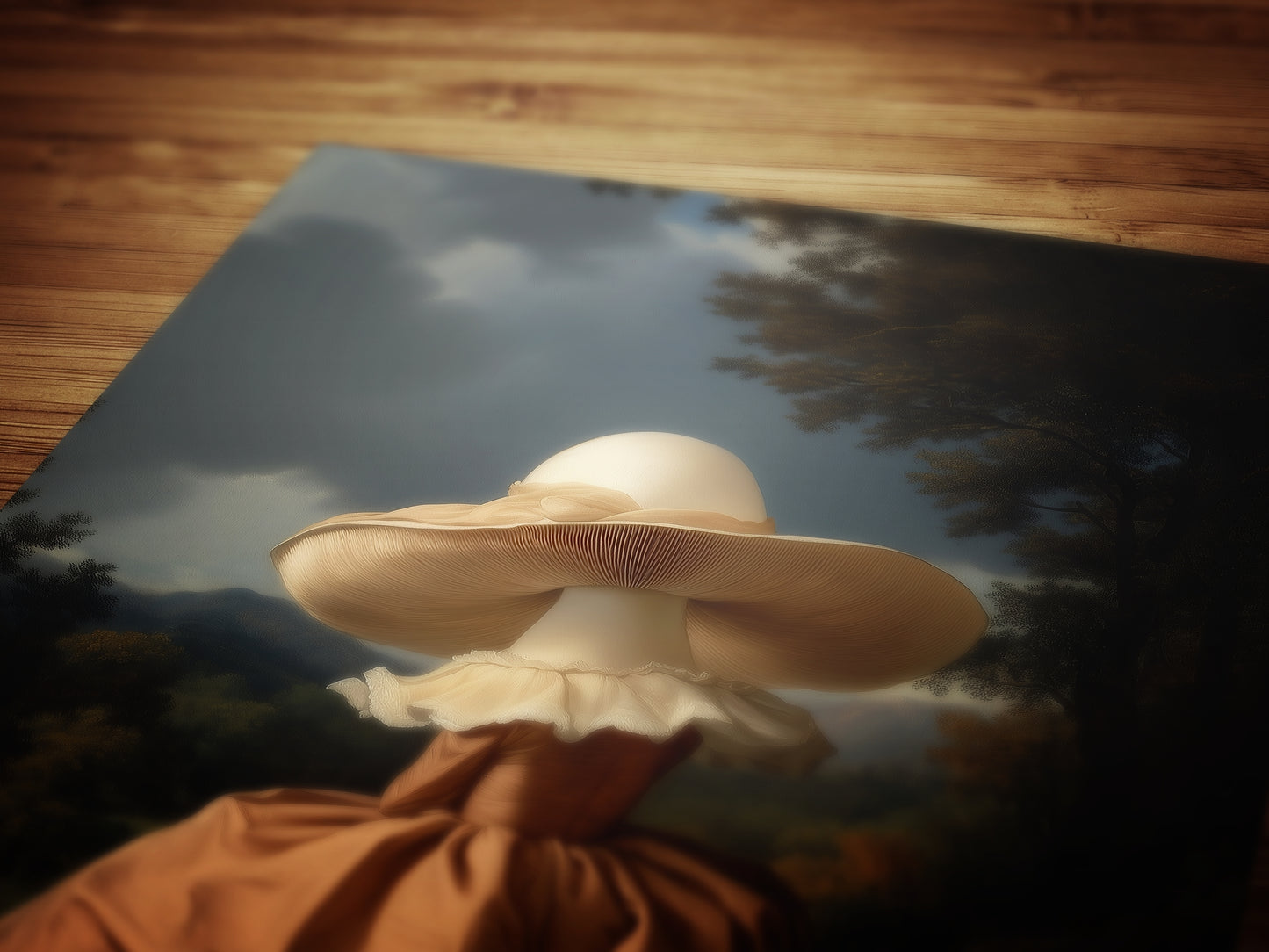 Surreal Mushroom Lady in Vintage Landscape, Mushroom Woman, Vintage Poster, Art Poster Print, Dark Academia, Gothic, Cottagecore, Witch Art.