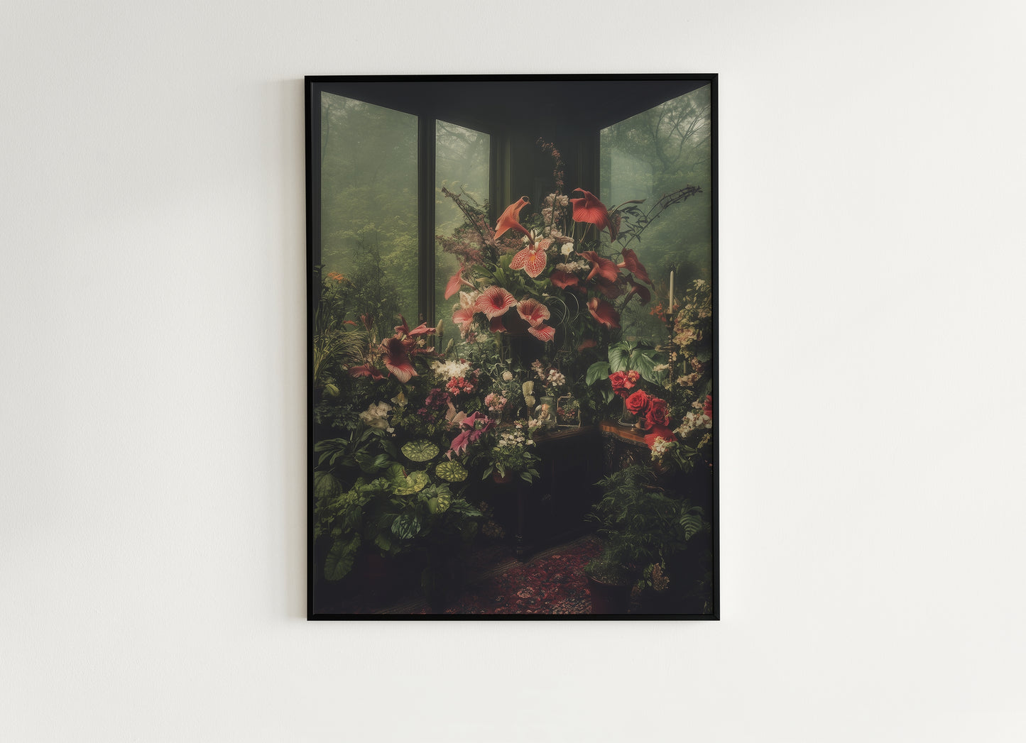 Victorian Greenhouse Art, Dark Botanical Print, Gothic Garden Floral Decor, Moody Cottagecore Wall Art, Vintage Plant Room Still Life Poster