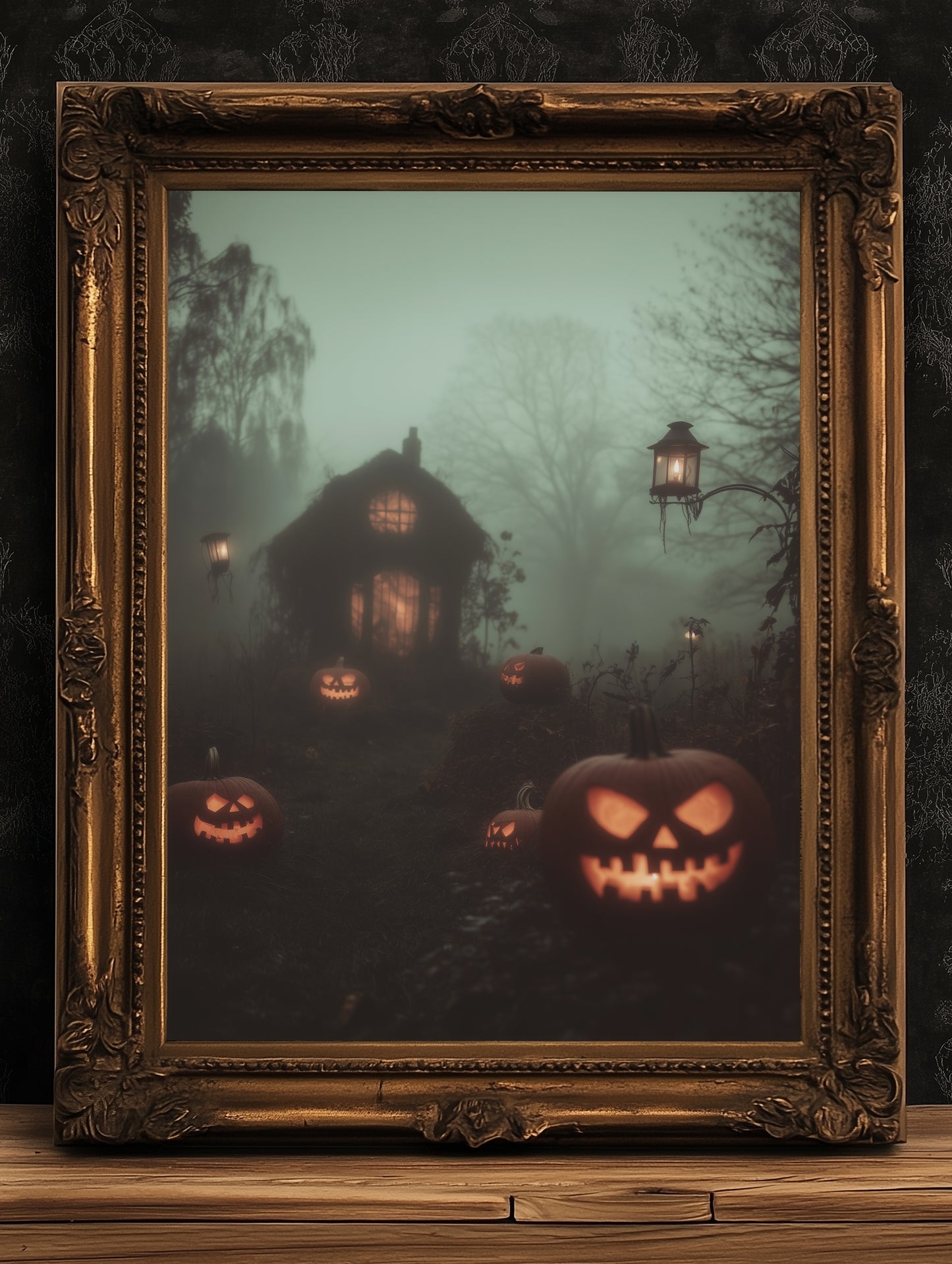 Spooky Jack-O’-Lantern Halloween Wall Art, Haunted Cottagecore Autumn Wall Decor, Dark Academia Prints, Whimsigoth Witchy House Poster