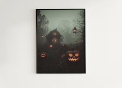 Spooky Jack-O’-Lantern Halloween Wall Art, Haunted Cottagecore Autumn Wall Decor, Dark Academia Prints, Whimsigoth Witchy House Poster