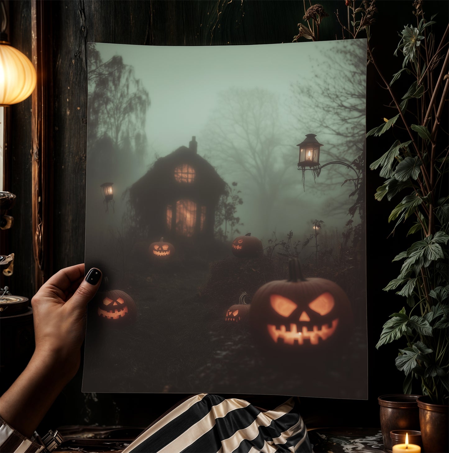 Spooky Jack-O’-Lantern Halloween Wall Art, Haunted Cottagecore Autumn Wall Decor, Dark Academia Prints, Whimsigoth Witchy House Poster