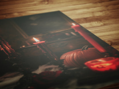 Gothic Halloween Candlelight Wall Art, Pumpkins and Red Candles, Witchy Dark Academia Prints, Whimsigoth Poster, Spooky Autumn Decor