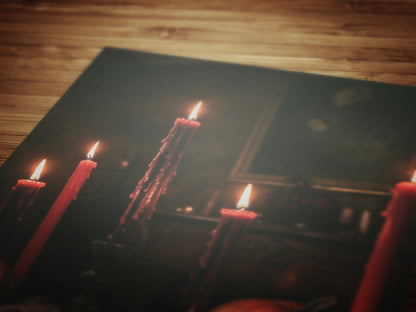 Gothic Halloween Candlelight Wall Art, Pumpkins and Red Candles, Witchy Dark Academia Prints, Whimsigoth Poster, Spooky Autumn Decor