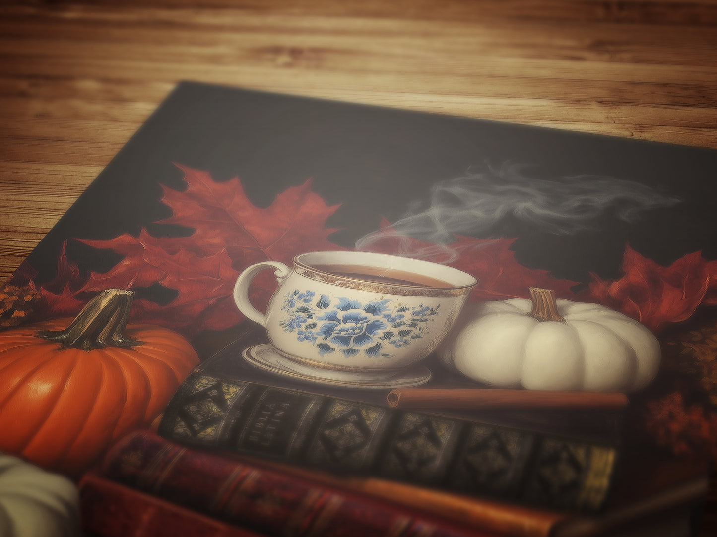 Pumpkin Spice Latte Fall Wall Art Print, Books, Cinnamon and Pumpkins, Halloween Cottagecore Print for Dark Academia, Spooky Autumn Decor