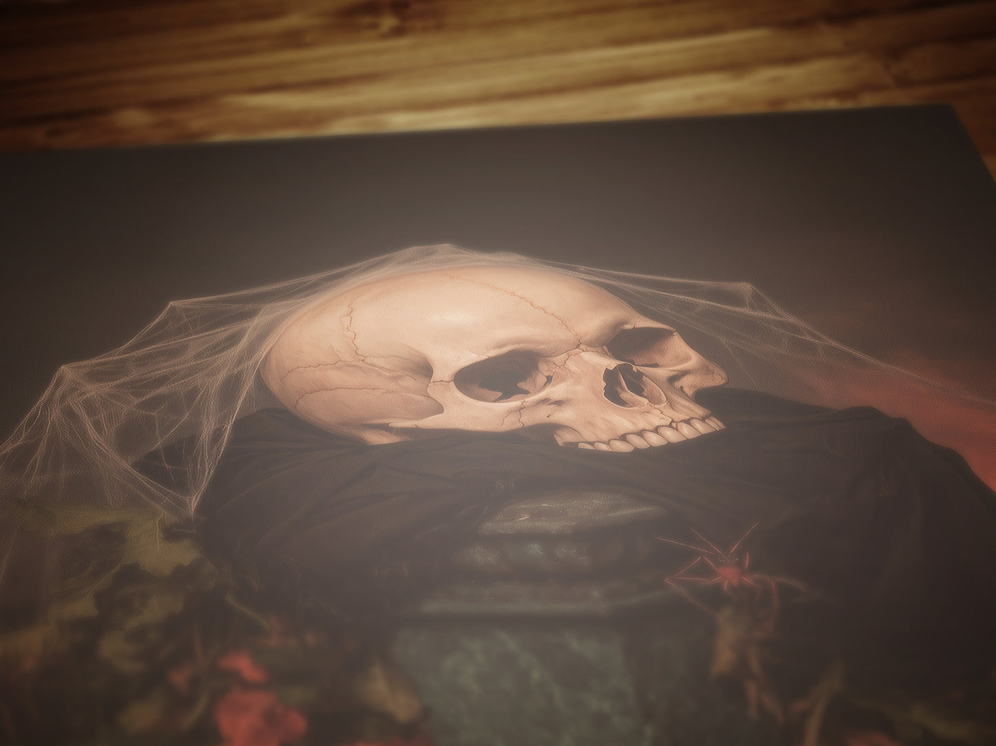 Vintage Skull and Pumpkin Halloween Wall Art Print, Autumn Spooky Vibes Poster, Dark Academia Decor, Witchy Interiors, Cottagecore Painting