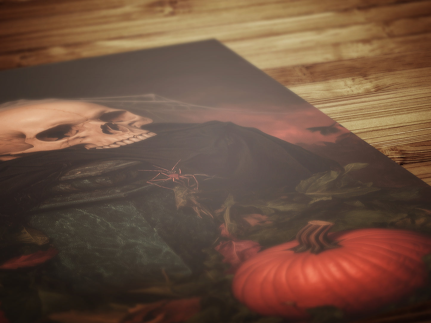 Vintage Skull and Pumpkin Halloween Wall Art Print, Autumn Spooky Vibes Poster, Dark Academia Decor, Witchy Interiors, Cottagecore Painting