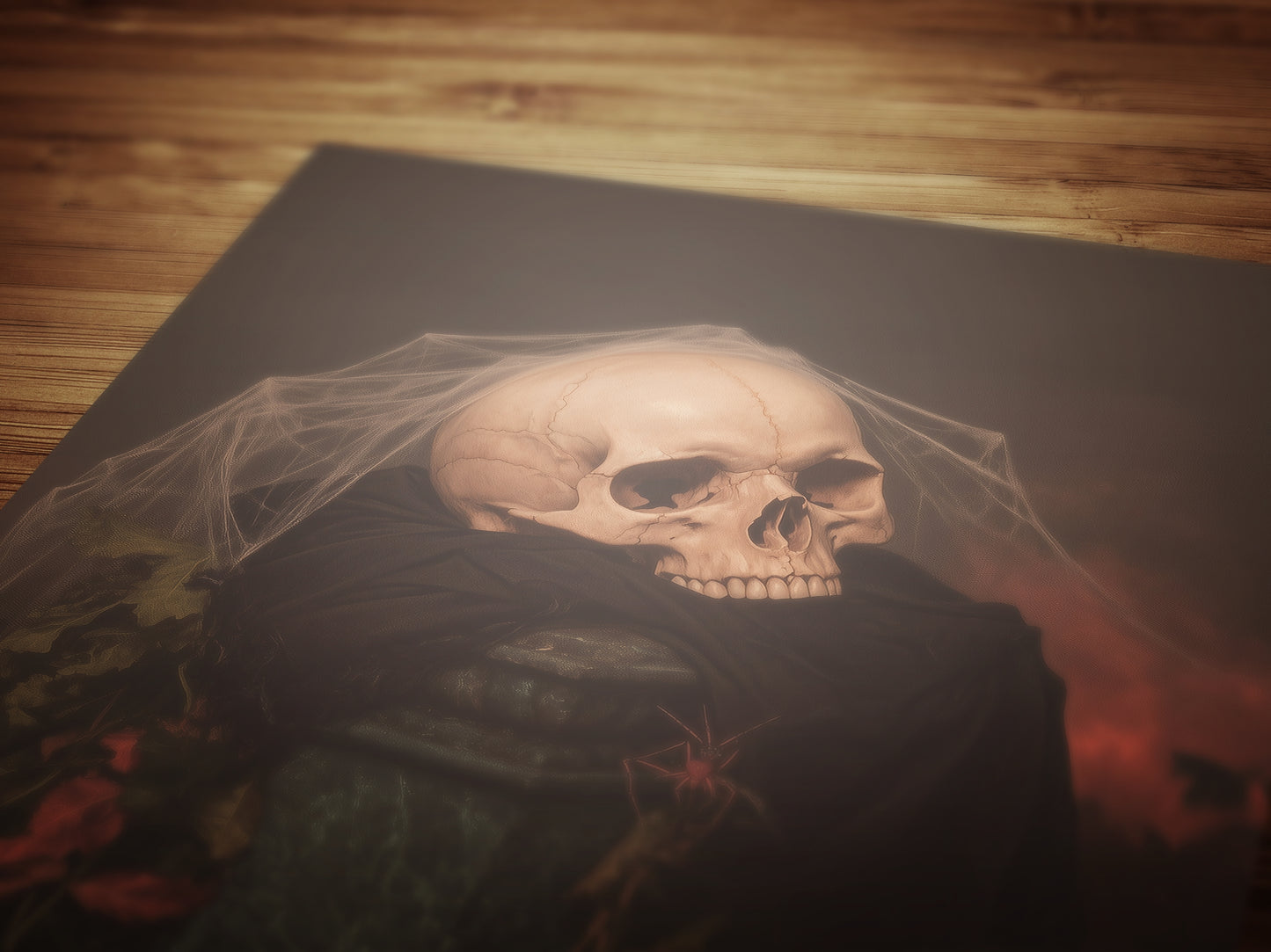 Vintage Skull and Pumpkin Halloween Wall Art Print, Autumn Spooky Vibes Poster, Dark Academia Decor, Witchy Interiors, Cottagecore Painting