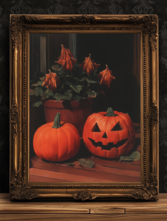 Pumpkin Jack O Lantern Halloween Wall Art Print, Cozy Cottagecore Autumn Decor, Witchy Spooky Vibes Poster, Whimsigoth Decor Prints