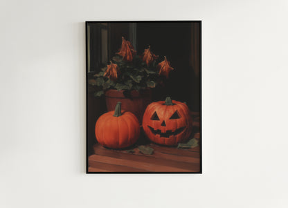 Pumpkin Jack O Lantern Halloween Wall Art Print, Cozy Cottagecore Autumn Decor, Witchy Spooky Vibes Poster, Whimsigoth Decor Prints