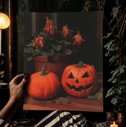 Pumpkin Jack O Lantern Halloween Wall Art Print, Cozy Cottagecore Autumn Decor, Witchy Spooky Vibes Poster, Whimsigoth Decor Prints