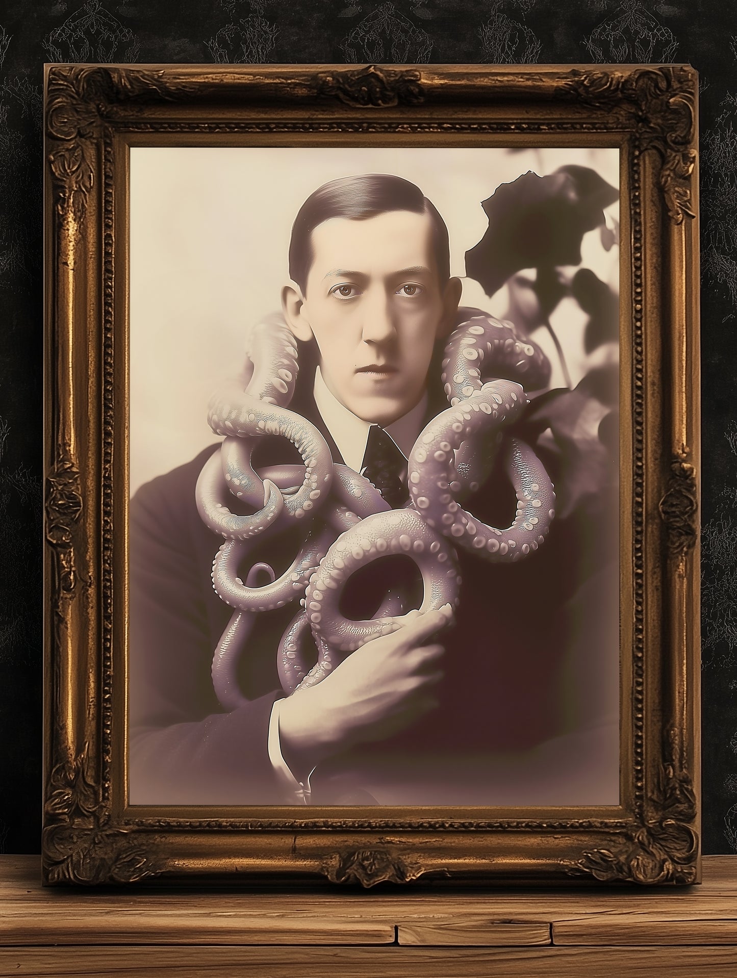 HP Lovecraft Cthulhu Kraken Poster, Vintage Victorian Horror, Victorian Print, Vintage Photography, Lovecraft portrait, Creepy Poster.
