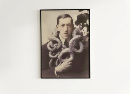 HP Lovecraft Cthulhu Kraken Poster, Vintage Victorian Horror, Victorian Print, Vintage Photography, Lovecraft portrait, Creepy Poster.