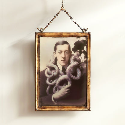 HP Lovecraft Cthulhu Kraken Poster, Vintage Victorian Horror, Victorian Print, Vintage Photography, Lovecraft portrait, Creepy Poster.