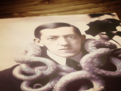 HP Lovecraft Cthulhu Kraken Poster, Vintage Victorian Horror, Victorian Print, Vintage Photography, Lovecraft portrait, Creepy Poster.