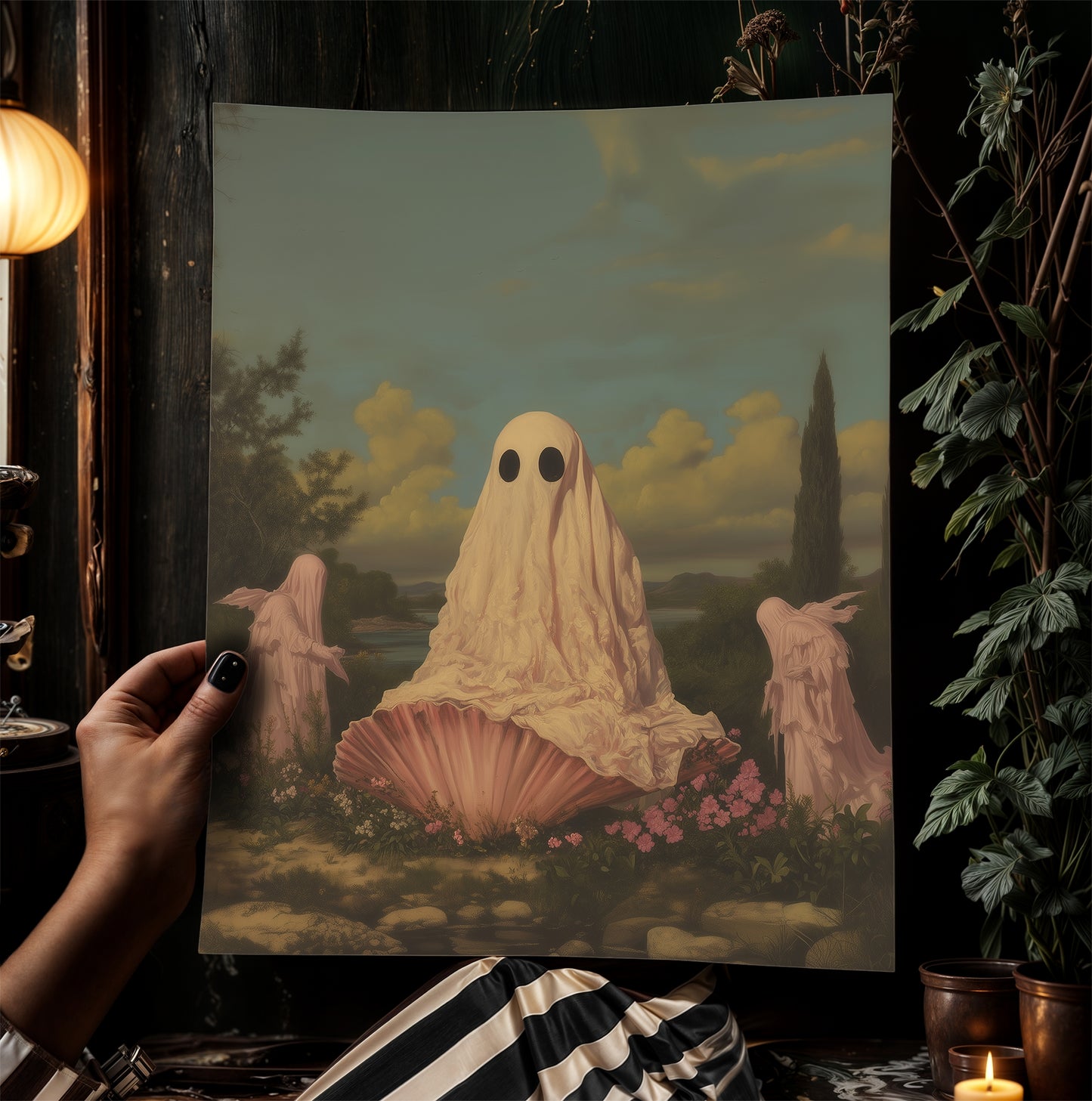 Cute Birth Of A Ghost Poster, Halloween Art Print, Dark Academia Decor, Vintage Fall Decor, Whimsical Spooky Gothic Aesthetic