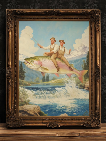 Carpe Diem, Surreal Fishing Art, Quirky Dark Humor Illustration, Funny Meme Wall Art, Cottagecore Room Decor, Whimsigoth Animal Lover Gift