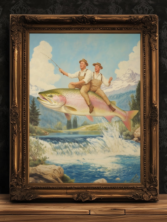 Carpe Diem, Surreal Fishing Art, Quirky Dark Humor Illustration, Funny Meme Wall Art, Cottagecore Room Decor, Whimsigoth Animal Lover Gift