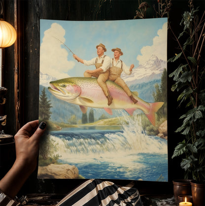 Carpe Diem, Surreal Fishing Art, Quirky Dark Humor Illustration, Funny Meme Wall Art, Cottagecore Room Decor, Whimsigoth Animal Lover Gift