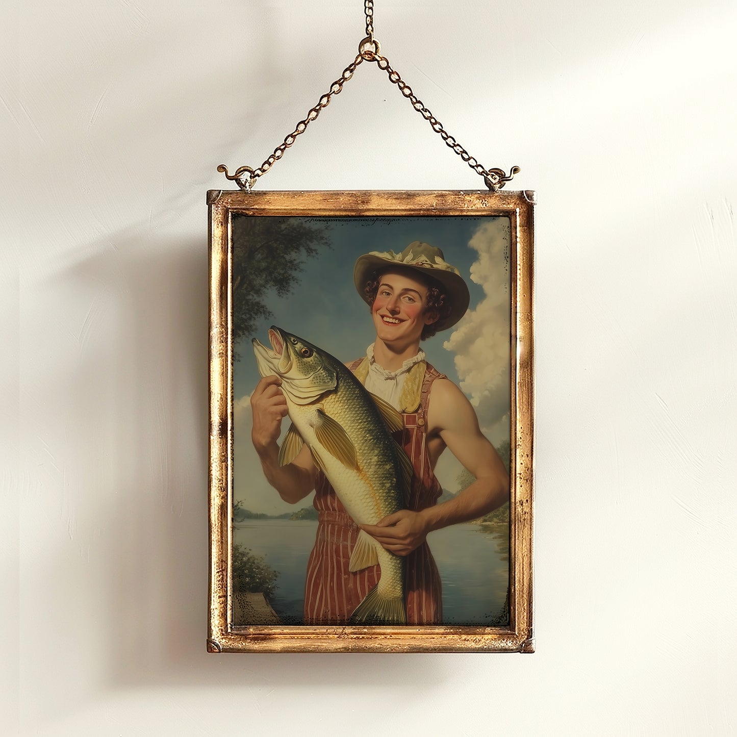 Funny Fisherman Tinder Photo With His Giant Catch Poster, Dark Humor Art Print, Whimsical Meme Decor, Surreal Fishing Gift for Him