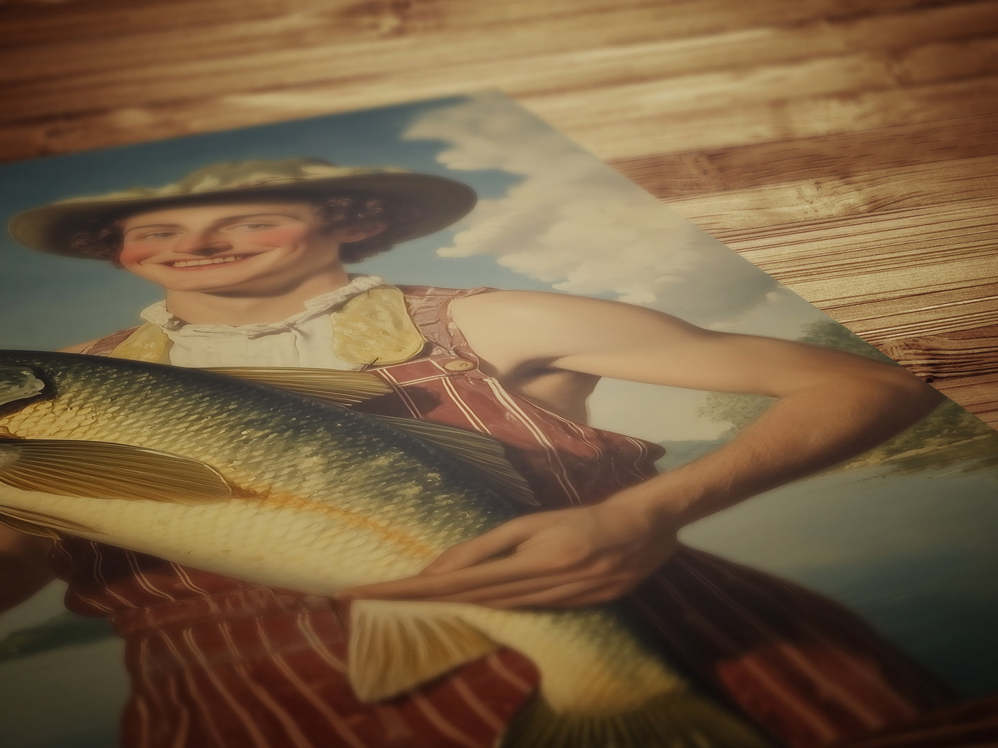 Funny Fisherman Tinder Photo With His Giant Catch Poster, Dark Humor Art Print, Whimsical Meme Decor, Surreal Fishing Gift for Him