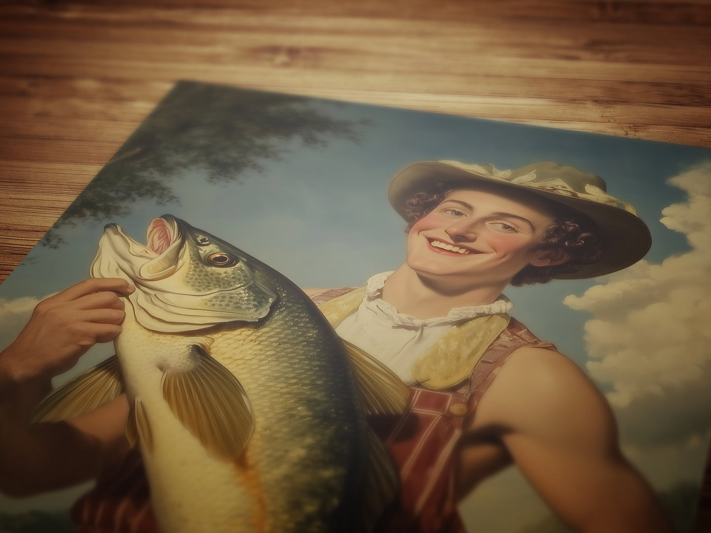 Funny Fisherman Tinder Photo With His Giant Catch Poster, Dark Humor Art Print, Whimsical Meme Decor, Surreal Fishing Gift for Him
