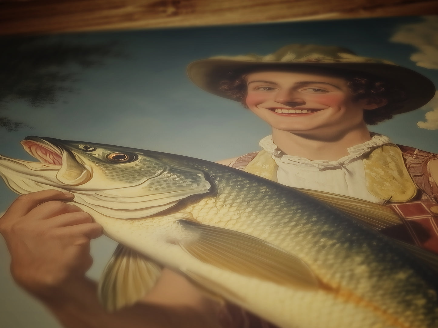 Funny Fisherman Tinder Photo With His Giant Catch Poster, Dark Humor Art Print, Whimsical Meme Decor, Surreal Fishing Gift for Him