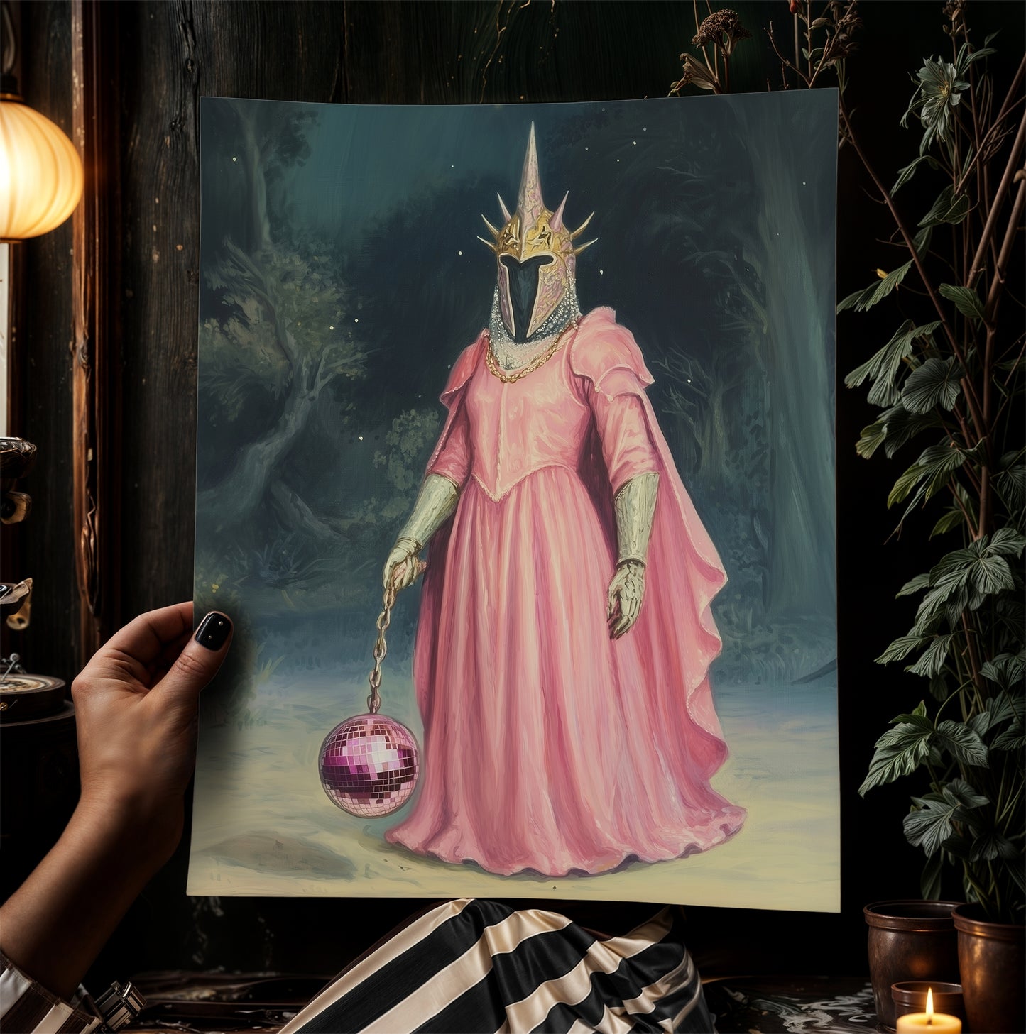 Whimsigoth Pink Witch King Wall Art Print, Gothic Fantasy Renfaire Poster, LOTR Fanart Halloween Decor, Dark Academia Witchy Decor