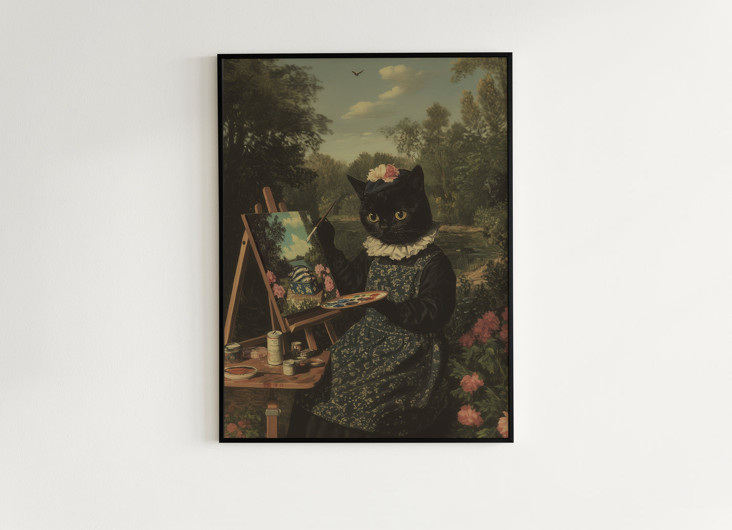 Catticelli, Funny Victorian Cat Painter Art Print, Gothic Cottagecore Poster, Whimsigoth Decor, Vintage Lovers and Soft Weirdcore Aesthetic