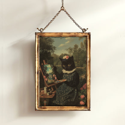 Catticelli, Funny Victorian Cat Painter Art Print, Gothic Cottagecore Poster, Whimsigoth Decor, Vintage Lovers and Soft Weirdcore Aesthetic