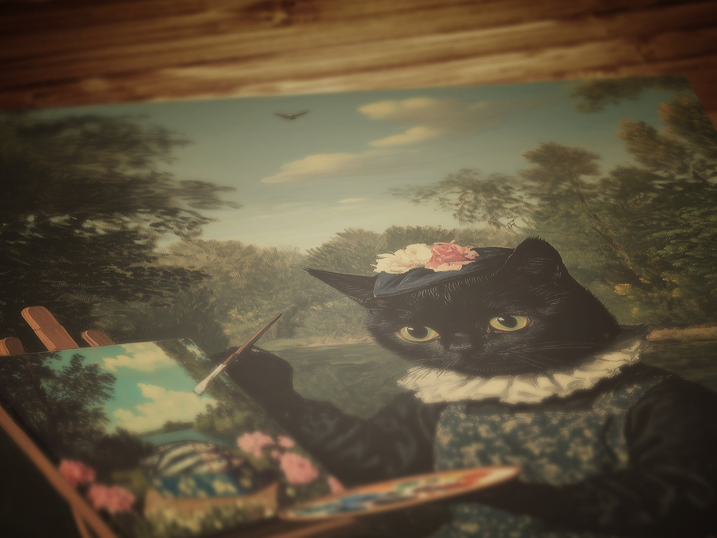 Catticelli, Funny Victorian Cat Painter Art Print, Gothic Cottagecore Poster, Whimsigoth Decor, Vintage Lovers and Soft Weirdcore Aesthetic