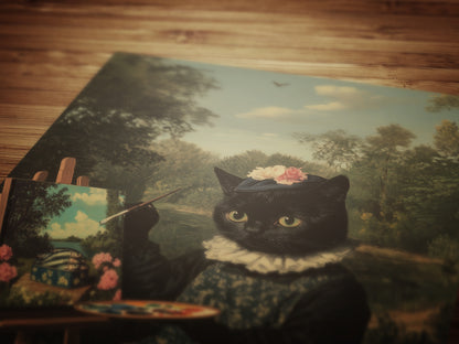Catticelli, Funny Victorian Cat Painter Art Print, Gothic Cottagecore Poster, Whimsigoth Decor, Vintage Lovers and Soft Weirdcore Aesthetic
