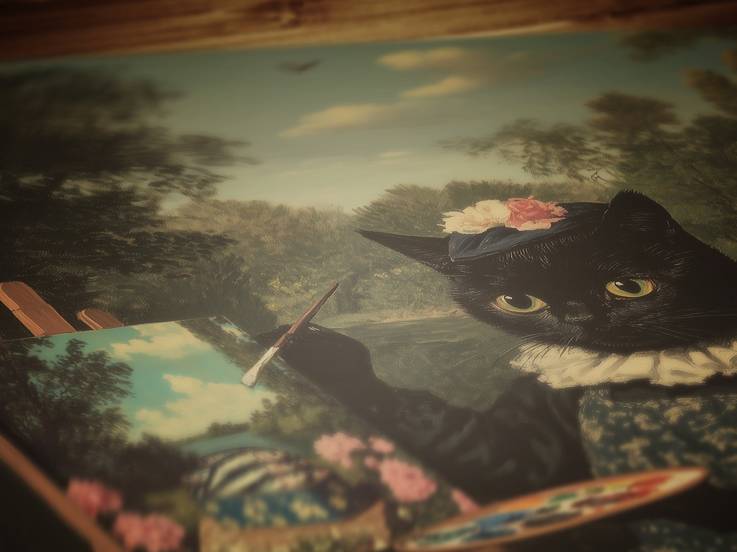 Catticelli, Funny Victorian Cat Painter Art Print, Gothic Cottagecore Poster, Whimsigoth Decor, Vintage Lovers and Soft Weirdcore Aesthetic