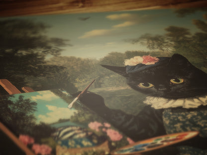 Catticelli, Funny Victorian Cat Painter Art Print, Gothic Cottagecore Poster, Whimsigoth Decor, Vintage Lovers and Soft Weirdcore Aesthetic