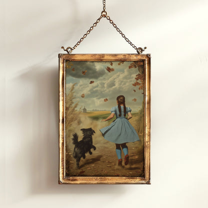 It's A Twister Poster, Wizard of Oz Wall Art Print, Dorothy and Toto Running Through Fields, Stormy Kansas Sky, Wizard Of Oz Gifts