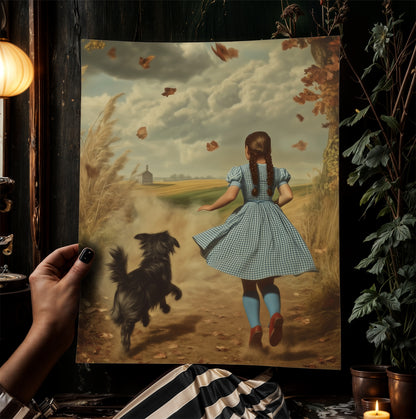 It's A Twister Poster, Wizard of Oz Wall Art Print, Dorothy and Toto Running Through Fields, Stormy Kansas Sky, Wizard Of Oz Gifts