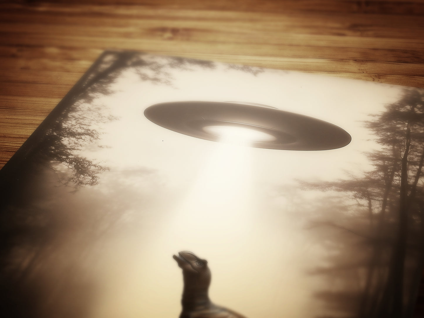 T-Rex Dinosaur Abducted by UFO, Cottagecore Poster, Art Poster Print, Dark Academia, Gothic Spooky, Halloween Art, Spooky Space, Sci fi