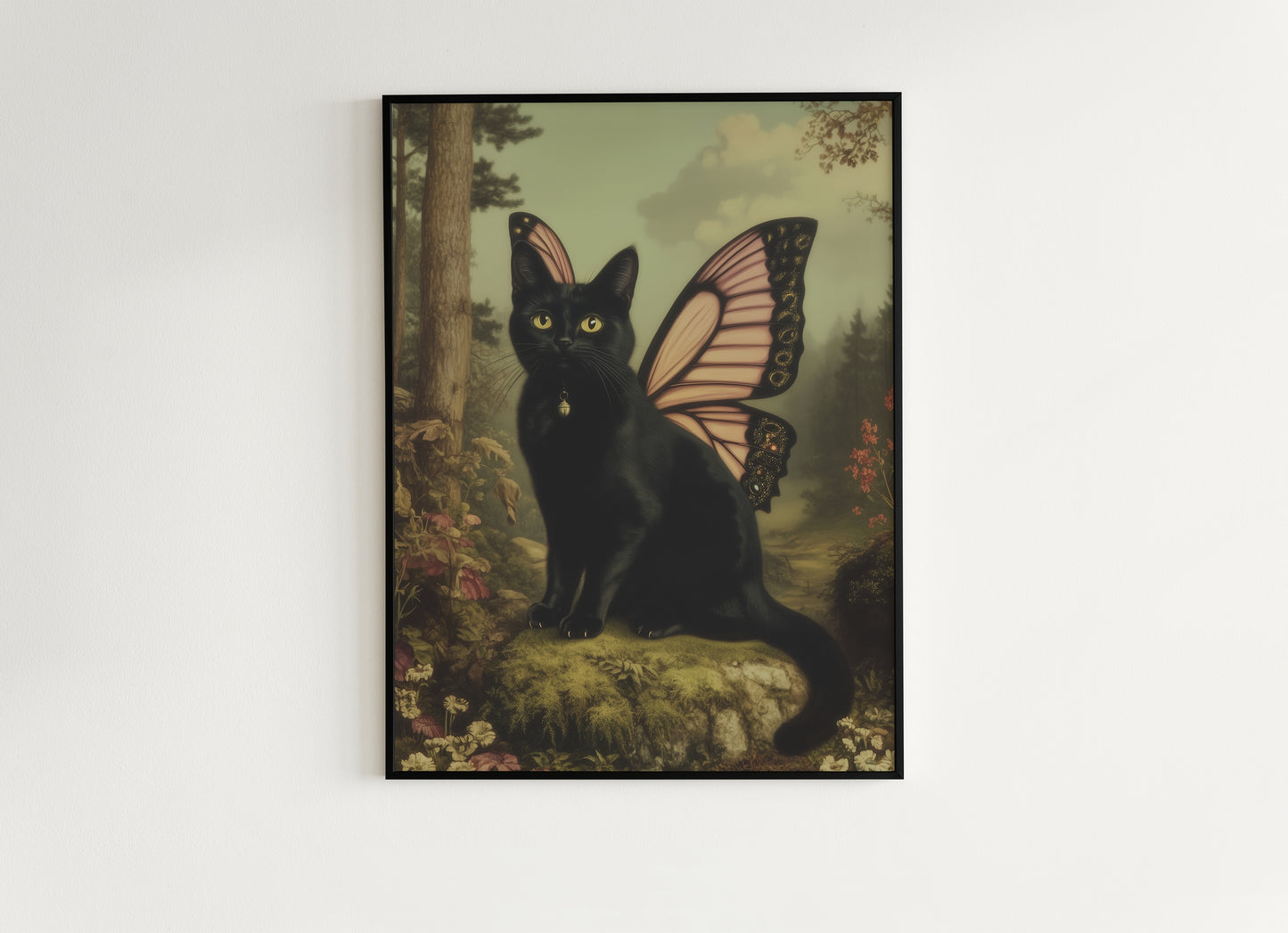 Catterfly, Whimsical Black Cat Fairy Wall Art, Cat Lovers Gift, Vintage Victorian Gothic Poster Prints, Cute Weird items Dark Academia Decor