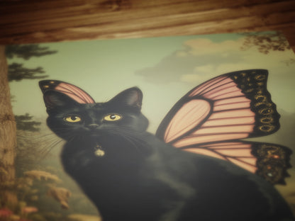 Catterfly, Whimsical Black Cat Fairy Wall Art, Cat Lovers Gift, Vintage Victorian Gothic Poster Prints, Cute Weird items Dark Academia Decor