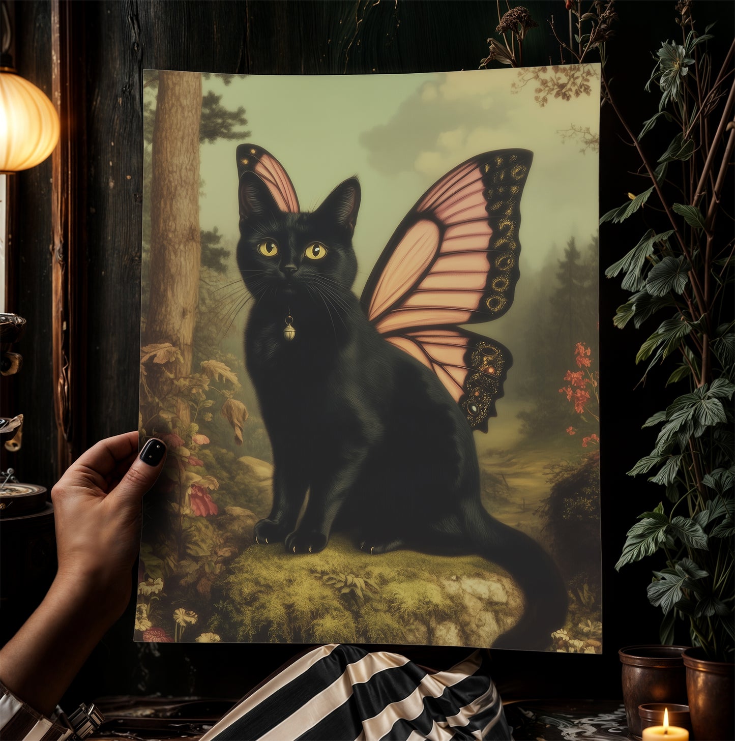 Catterfly, Whimsical Black Cat Fairy Wall Art, Cat Lovers Gift, Vintage Victorian Gothic Poster Prints, Cute Weird items Dark Academia Decor