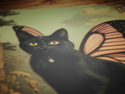 Catterfly, Whimsical Black Cat Fairy Wall Art, Cat Lovers Gift, Vintage Victorian Gothic Poster Prints, Cute Weird items Dark Academia Decor