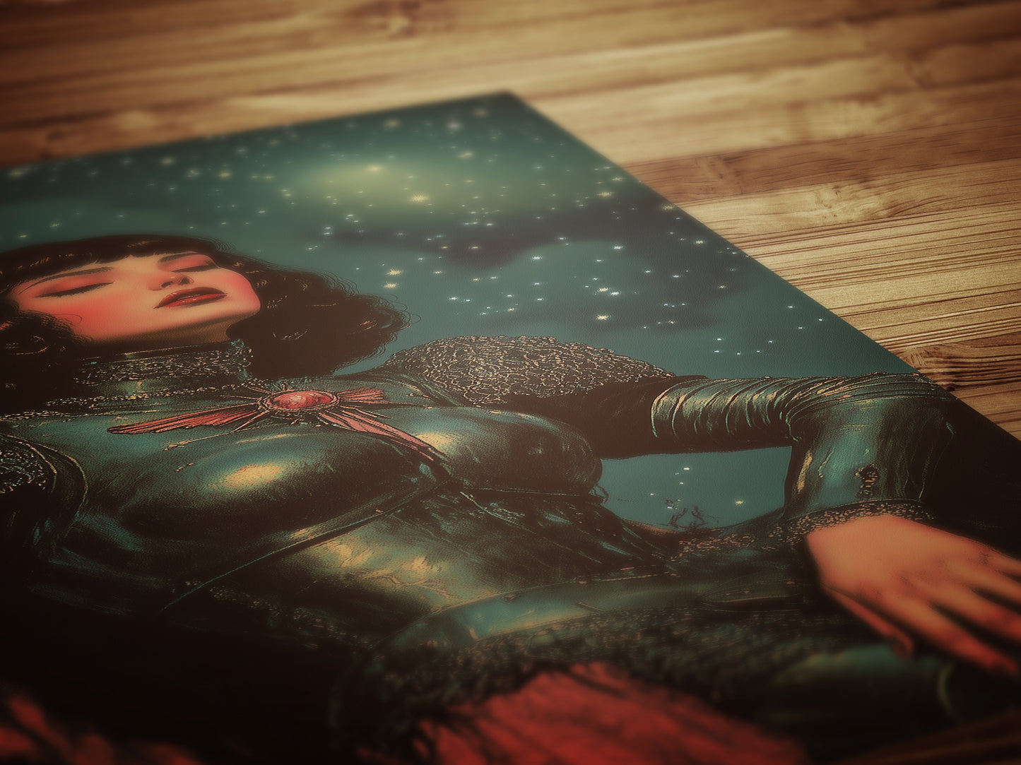 Celestial Lady Knight Art Print, Retro Medieval Goth Fantasy Wall Decor, Dark Gothic Warrior Poster, Cosmic Dreamscape Illustration