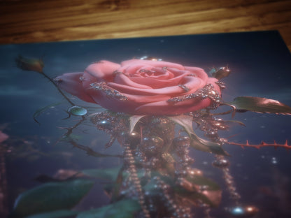 Enchanted Pink Rose Garden Print, Gothic Floral Wall Art, Dark Cottagecore Romantic Poster, Whimsigoth Decor, Dark Academia Home Interiors